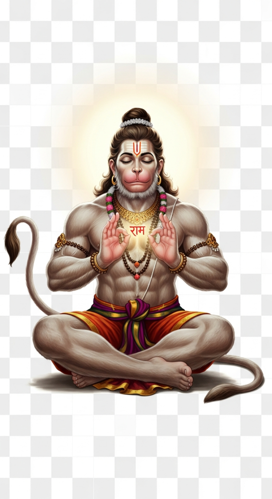 Hanuman Ji Ram Naam meditation pose PNG image transparent background HD
